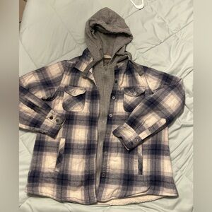 Natural Reflection Plaid Hooded Jacket with Sherpa lining